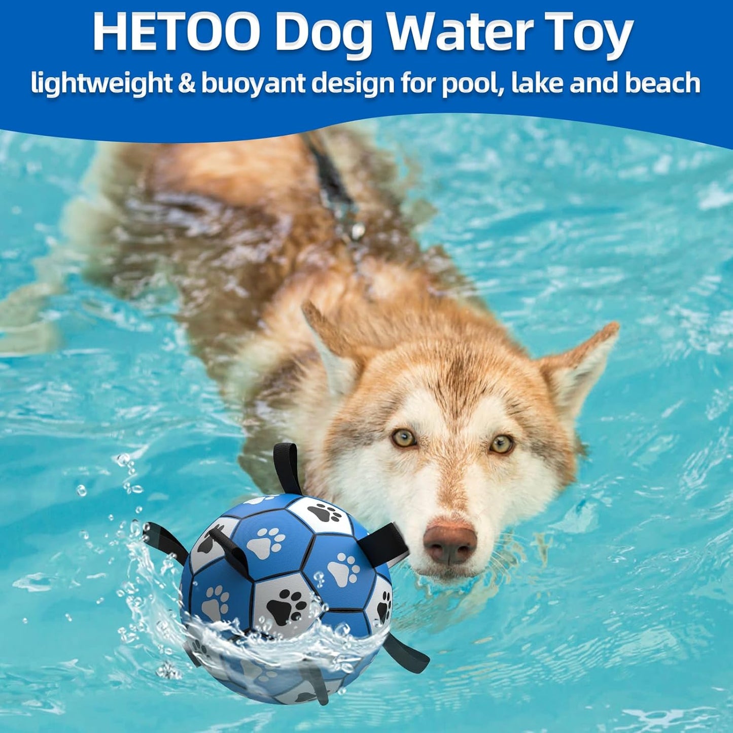 HETOO Interactive Dog Football Toys with Webbing, Durable Dog Water Balls for Small Medium Breed, Indoor & Outdoor Blue Gray (6 Inch)
