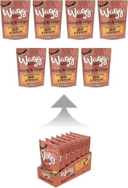 Wagg Steak & Chips Tasty Bites Beef & Potato Dog Treats 125g (Pack of 7) - Oven Baked