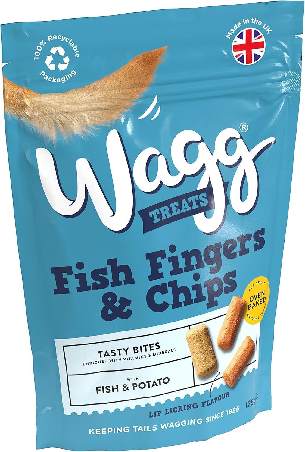 Wagg Fish Finger & Chips Tasty Bites Fish & Potato Dog Treats 125g (Pack of 7) - Oven Baked