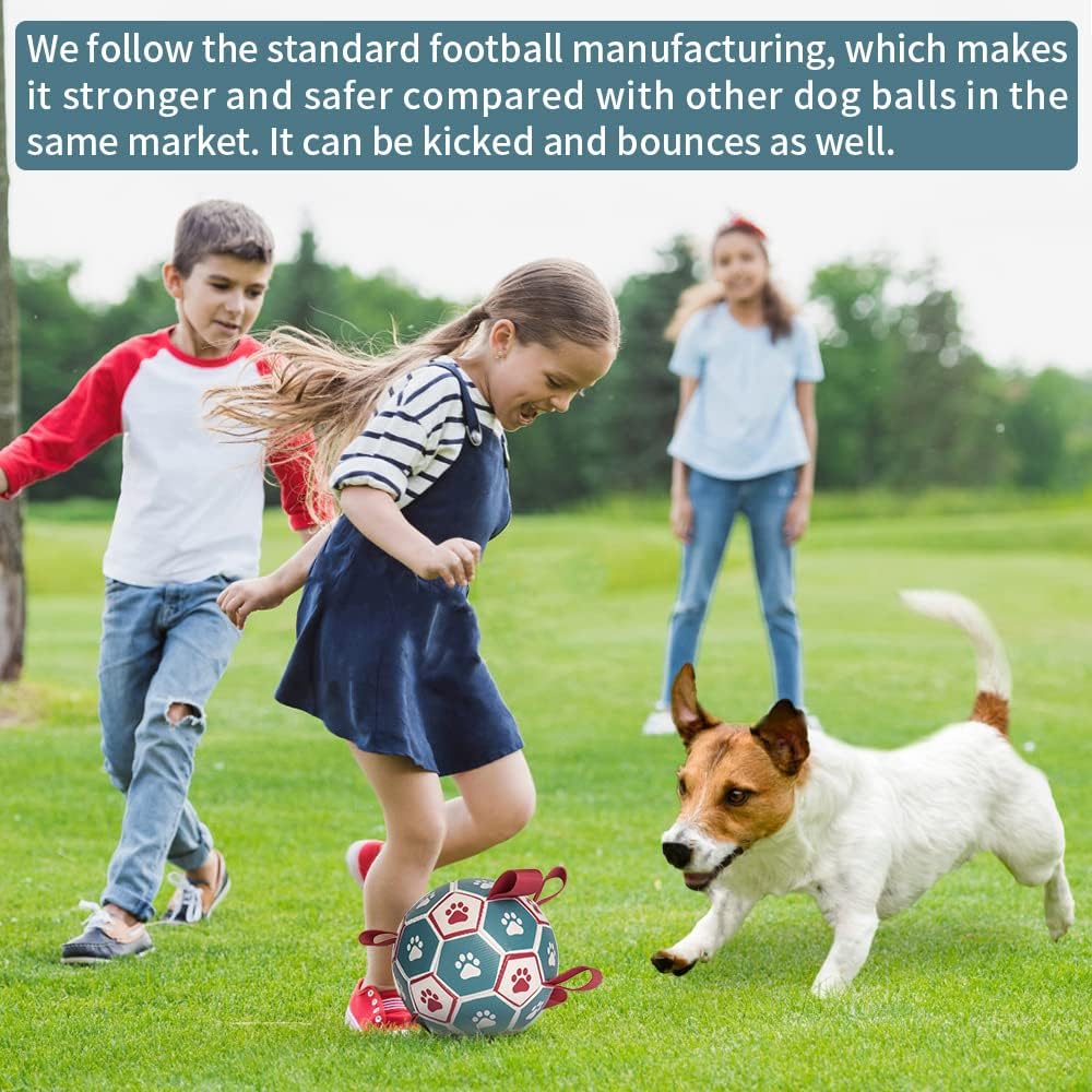 HETOO Dog Soccer Ball, Interactive Dog Toys for Tug of War, Water Toy, Durable Balls for Small & Medium Blue Red (6 inch)