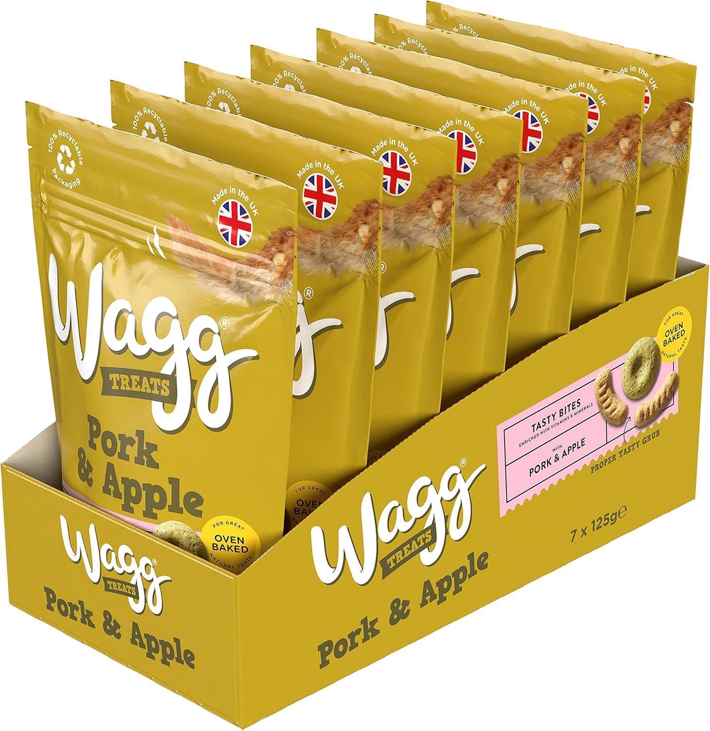 Wagg Tasties Tasty Bites Pork & Apple Dog Treats 125g (Pack of 7) - Oven Baked