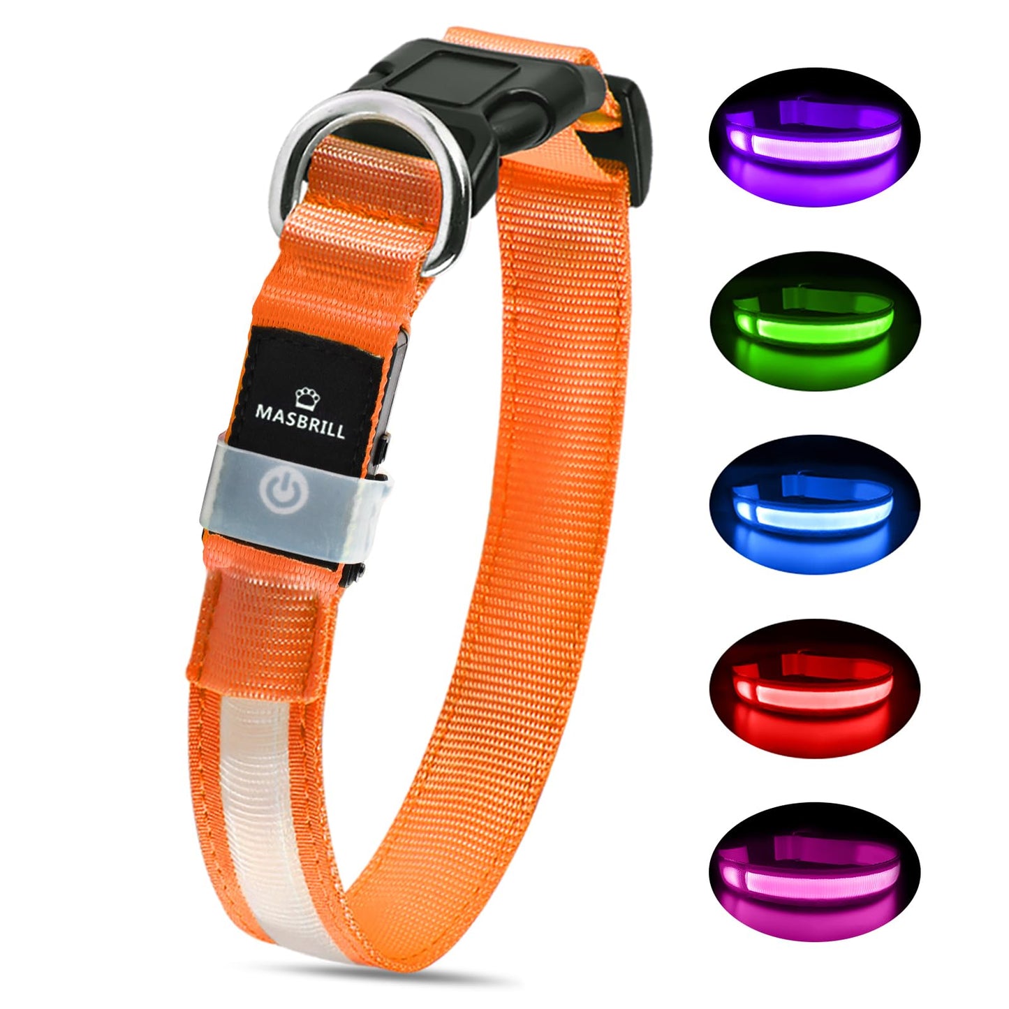 MASBRILL Luminous Dog Collar, LED Rechargeable and Waterproof Dog Collar, 3 Glowing Modes and Adjustable Size Suitable for Small Large Dogs (Blue, M)