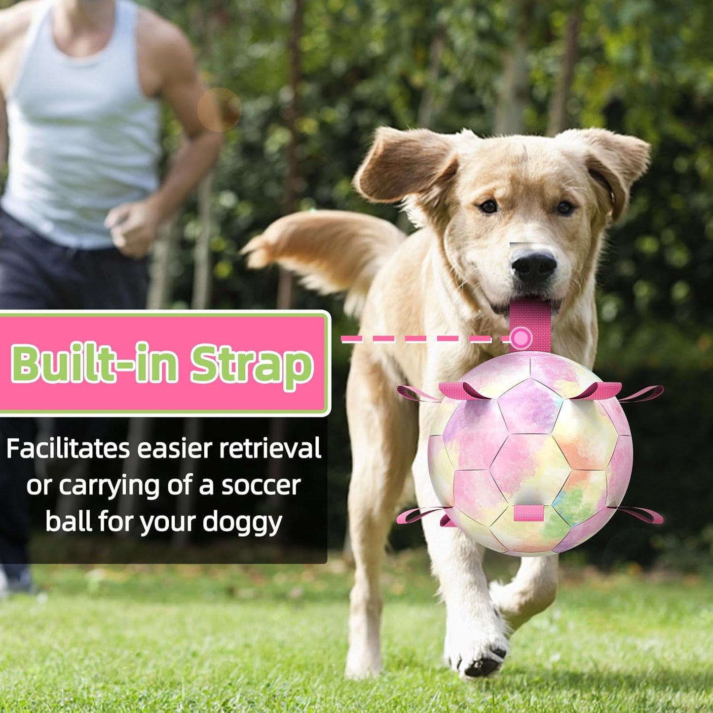 HETOO Dog Soccer Ball with Straps, Puppy Balls for Small Medium, Puppy Birthday Gifts, Dog Water Toy - Rainbow (6 Inch)