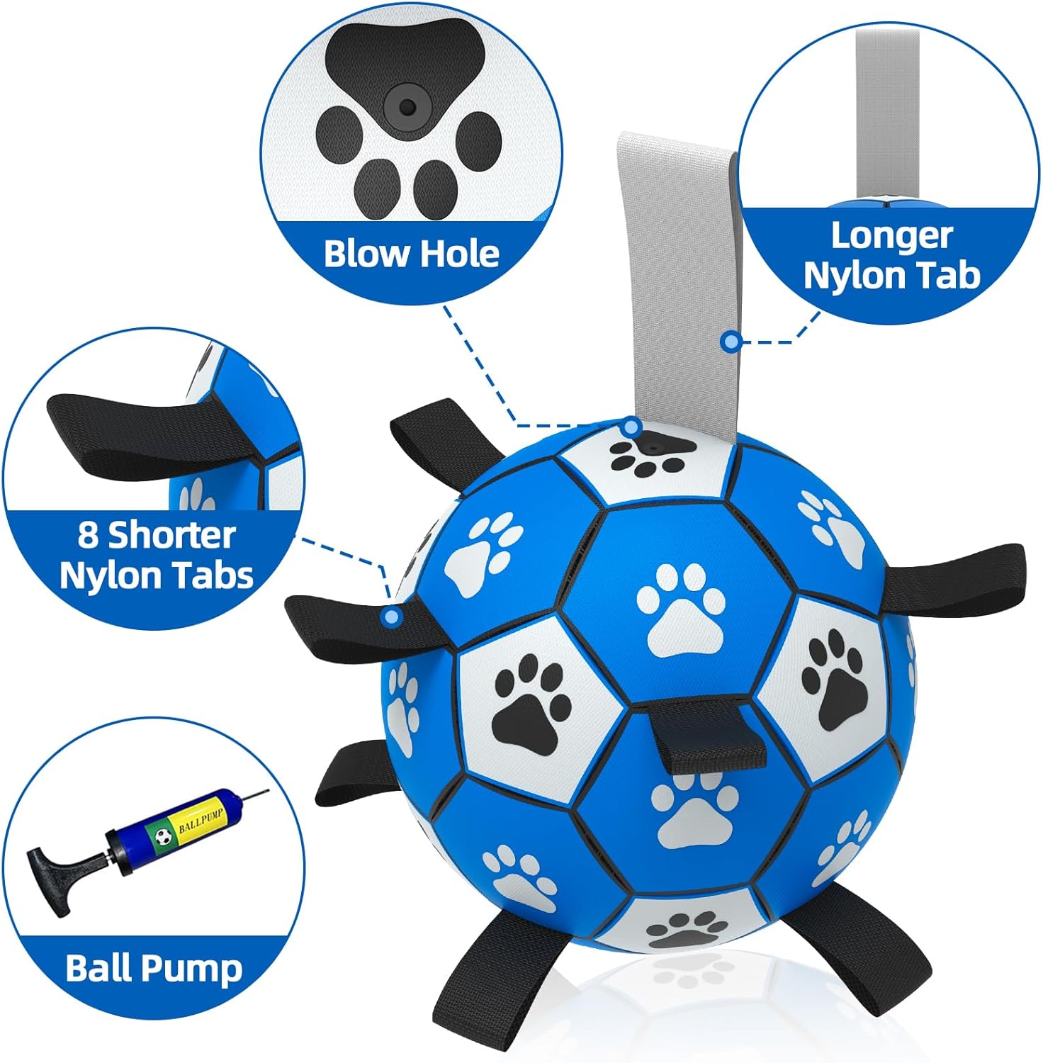 HETOO Interactive Dog Football Toys with Webbing, Durable Dog Water Balls for Small Medium Breed, Indoor & Outdoor Blue Gray (6 Inch)
