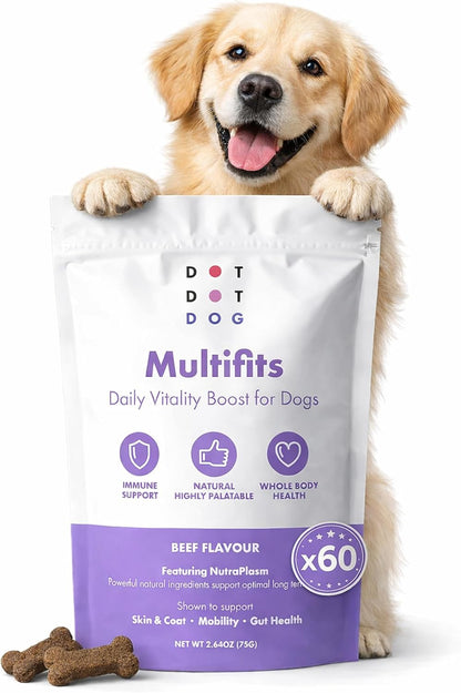 Multifit Mini Bones for Dogs (60 Pack) - Plasma Superfood Dog Supplements - Vet Endorsed Daily Dog Vitamins Biscuit for Immunity, Gut & Calm Behaviour - Collagen for Skin, Coat & Joints