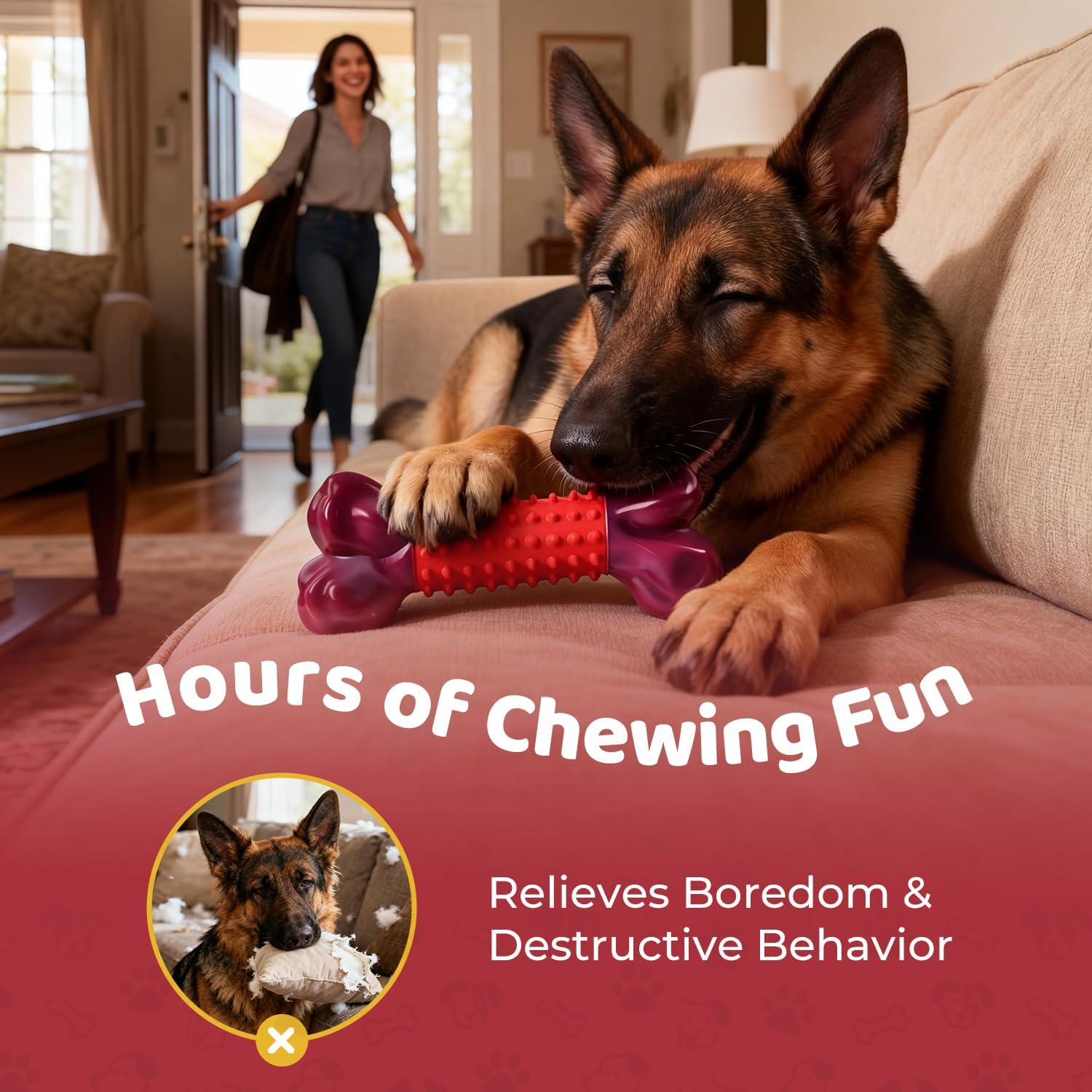 Tough Dog Toys for Medium Large Dogs: Almost Indestructible Dog Toys for Aggressive Chewers, Dog Chew Toys for Teething, Strong Dog Toys for Boredom Hard Nylon & Natural Rubber, Beef Flavour