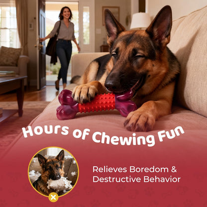 Tough Dog Toys for Medium Large Dogs: Almost Indestructible Dog Toys for Aggressive Chewers, Dog Chew Toys for Teething, Strong Dog Toys for Boredom Hard Nylon & Natural Rubber, Beef Flavour