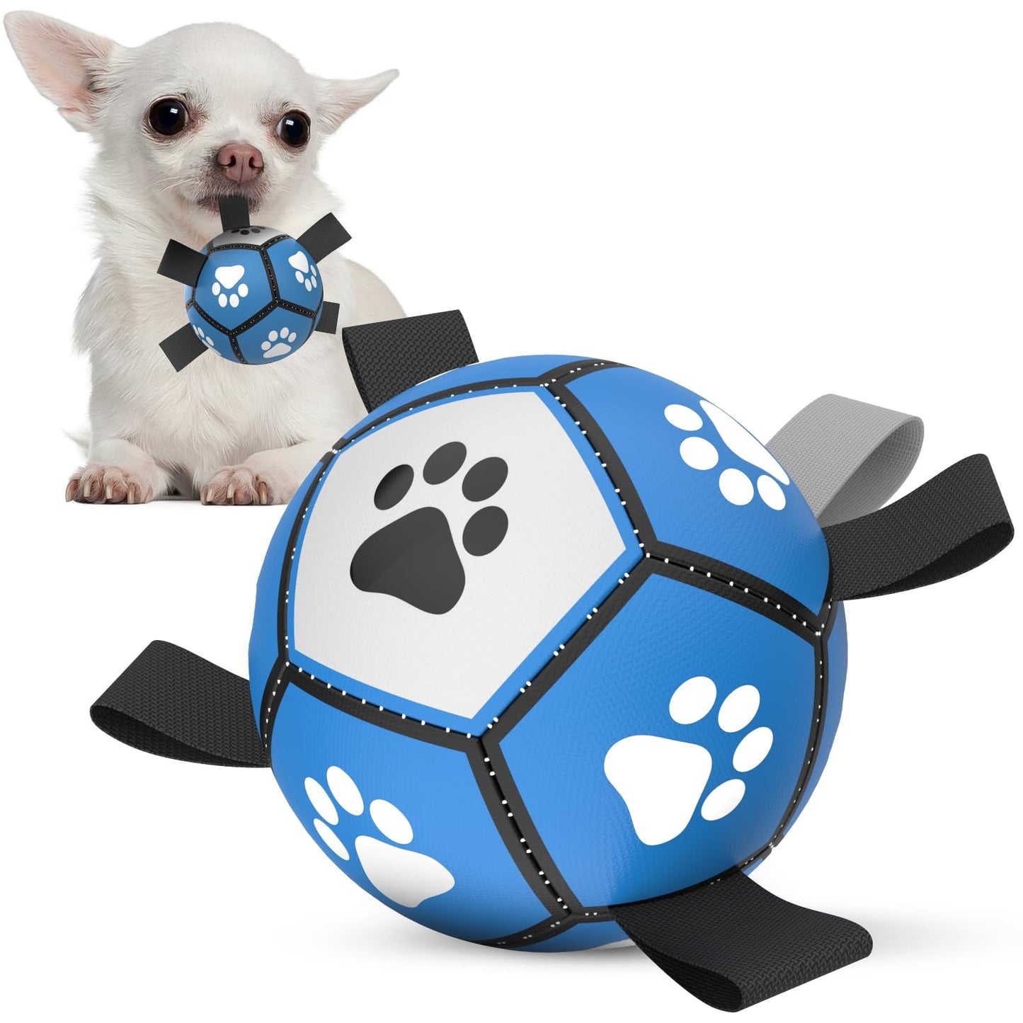 HETOO Interactive Dog Football Toys with Webbing, Durable Dog Water Balls for Small Medium Breed, Indoor & Outdoor Blue Gray (6 Inch)
