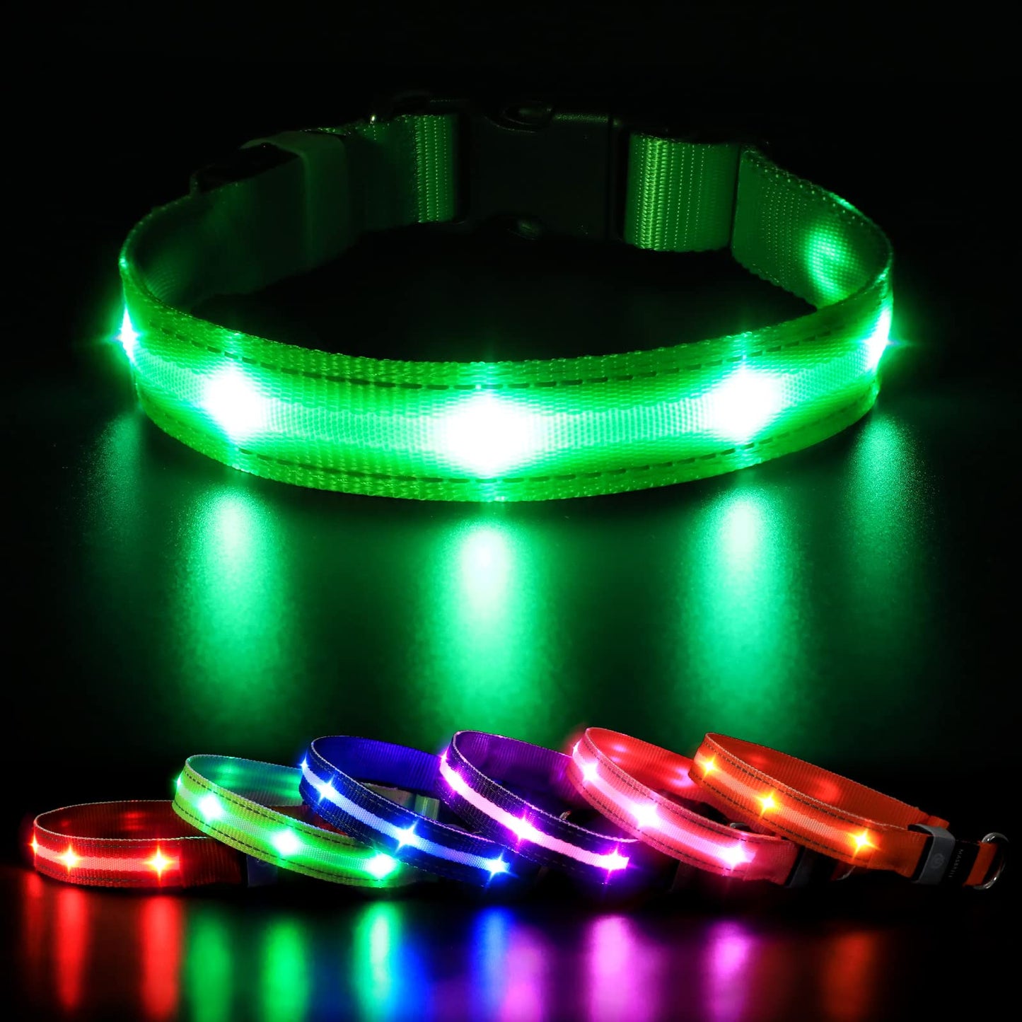 MASBRILL Luminous Dog Collar, LED Rechargeable and Waterproof Dog Collar, 3 Glowing Modes and Adjustable Size Suitable for Small Large Dogs (Blue, M)