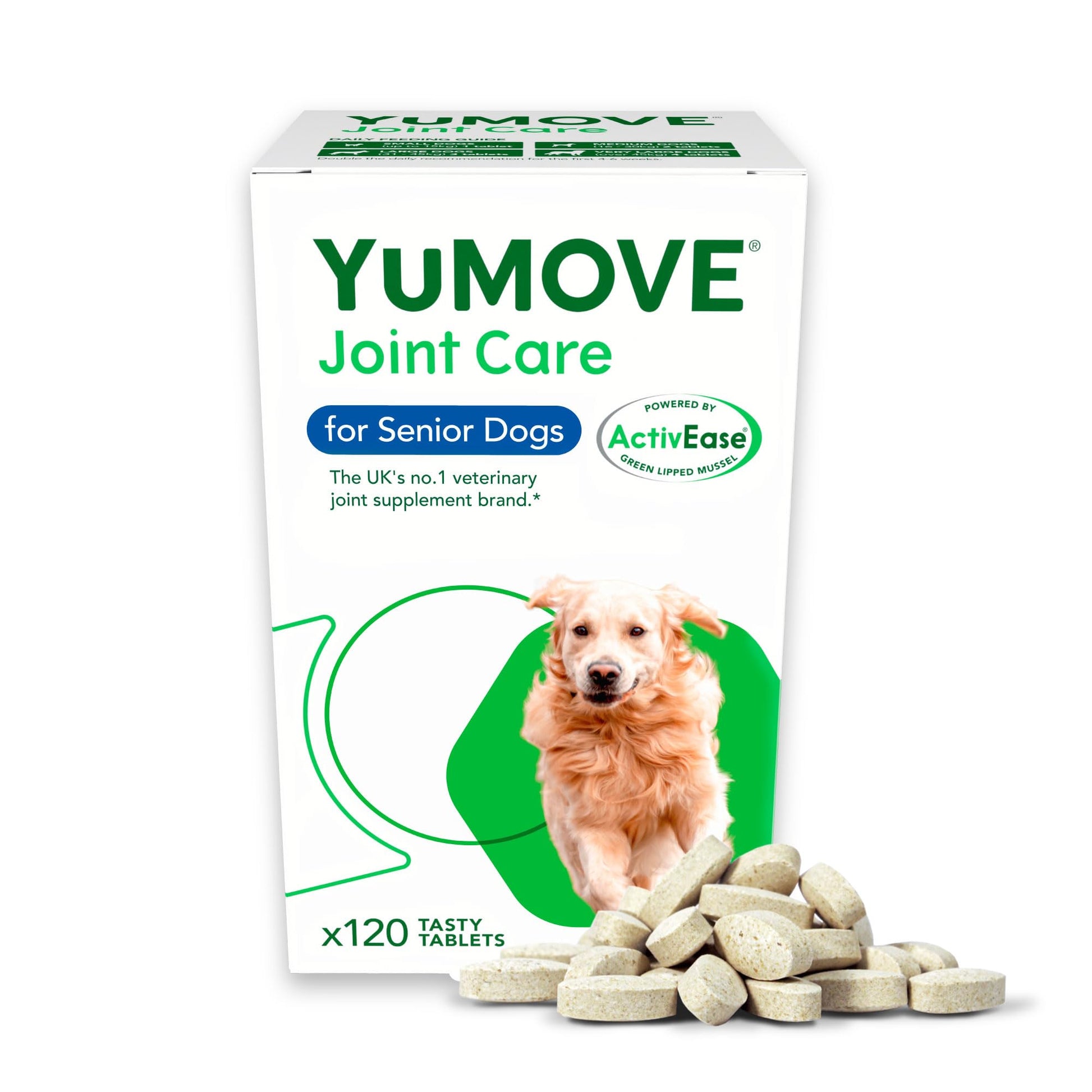 YuMOVE Senior Dog Joint Supplement, Essential Hip & Joint Support for Older Dogs with Glucosamine, Chondroitin, Green Lipped Mussel, Aged 8+, 120 Tablets, Packaging May Vary
