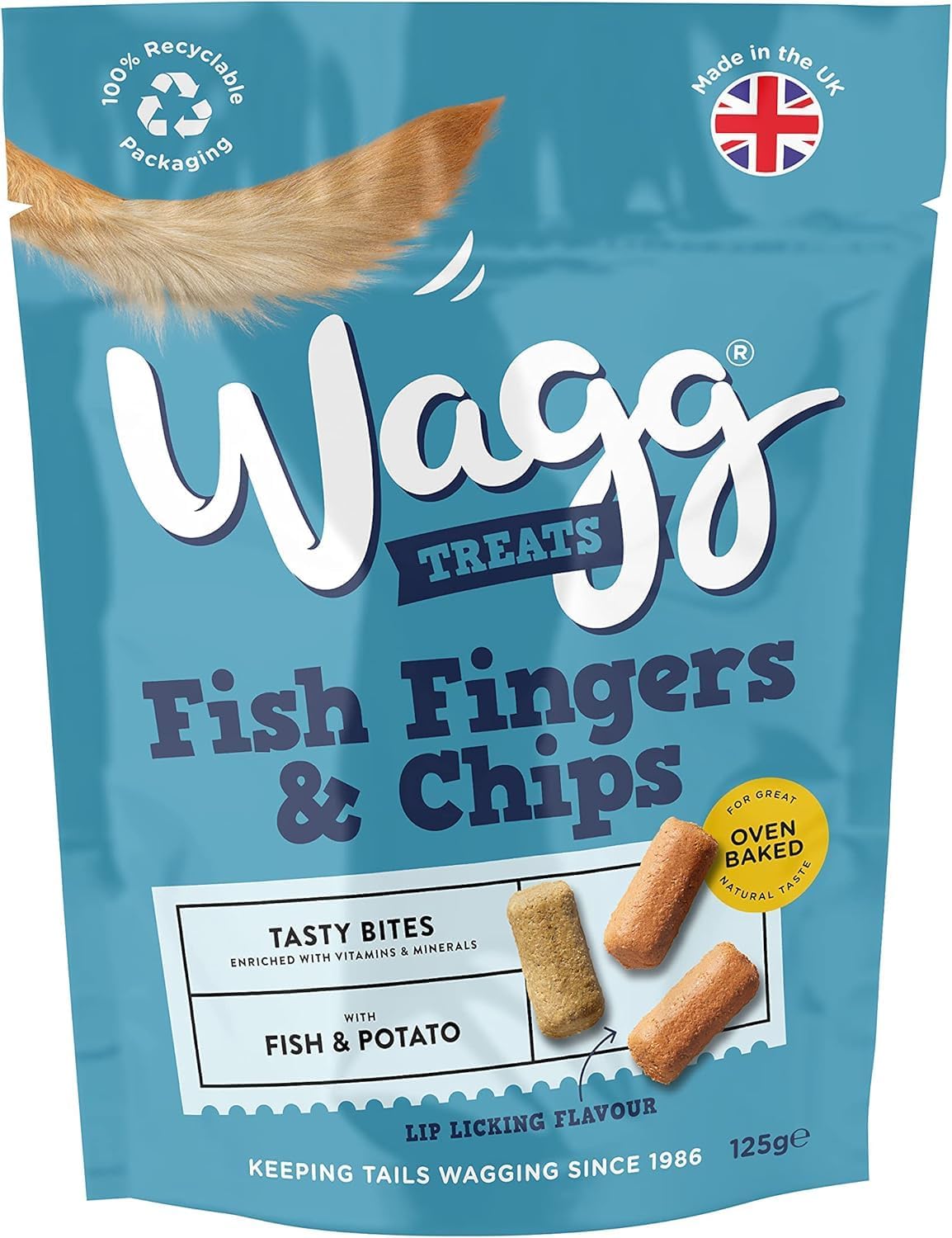 Wagg Fish Finger & Chips Tasty Bites Fish & Potato Dog Treats 125g (Pack of 7) - Oven Baked