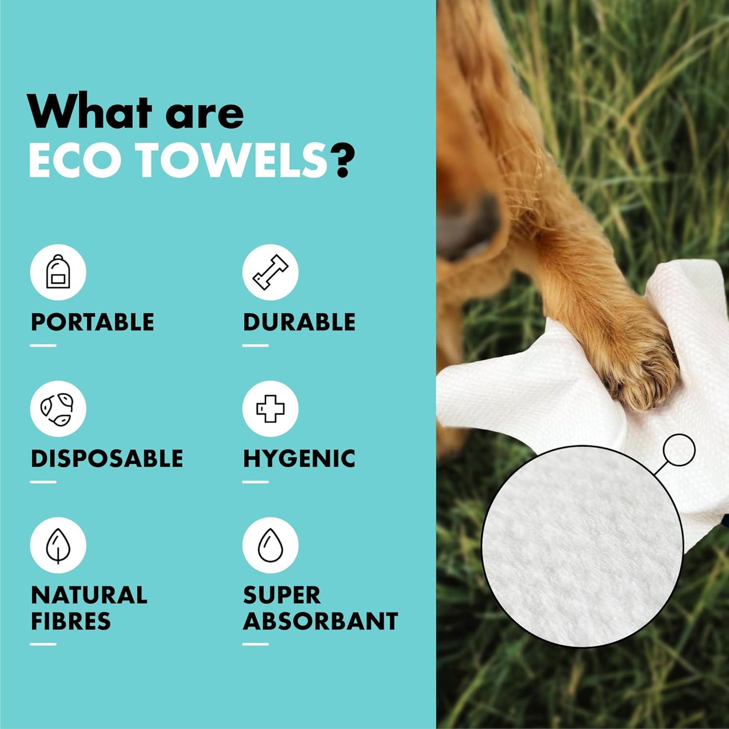 Eco Mini Dog Towels for Drying Dogs (10 Pack) - Natural Fibre, Super-Absorbent Small Dog Drying Towels, Plastic-Free & Skin-Kind - Dog Cleaning Wipes Ideal for Mud, Wet Dogs & Bath Time