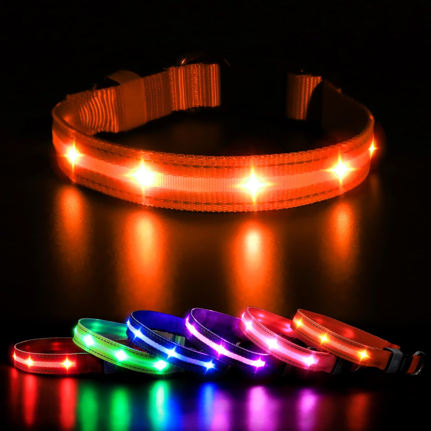MASBRILL Luminous Dog Collar, LED Rechargeable and Waterproof Dog Collar, 3 Glowing Modes and Adjustable Size Suitable for Small Large Dogs (Blue, M)