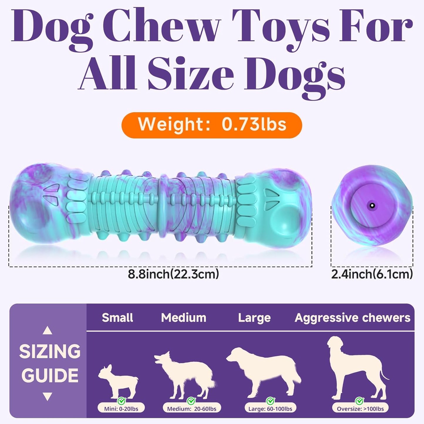 HETOO Dog Chew Toys Indestructible Dog Toys for Large Medium Breed Durable Rubber Squeaky Toy for Aggressive Chewers Tough Strong Bone Outdoor Interactive Dog Toys Birthday Gifts Purple