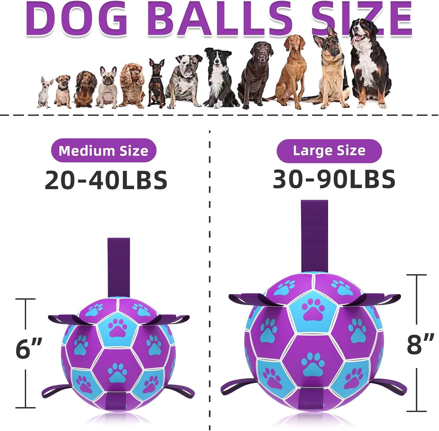 HETOO Dog Ball Toy Dog Football: Interactive Dog Balls with Webbing, Durable High Bounce Floating Dog Toys Balls for Dog Birthday Gifts Indoor & Outdoor Purple Blue Medium (6 Inch)