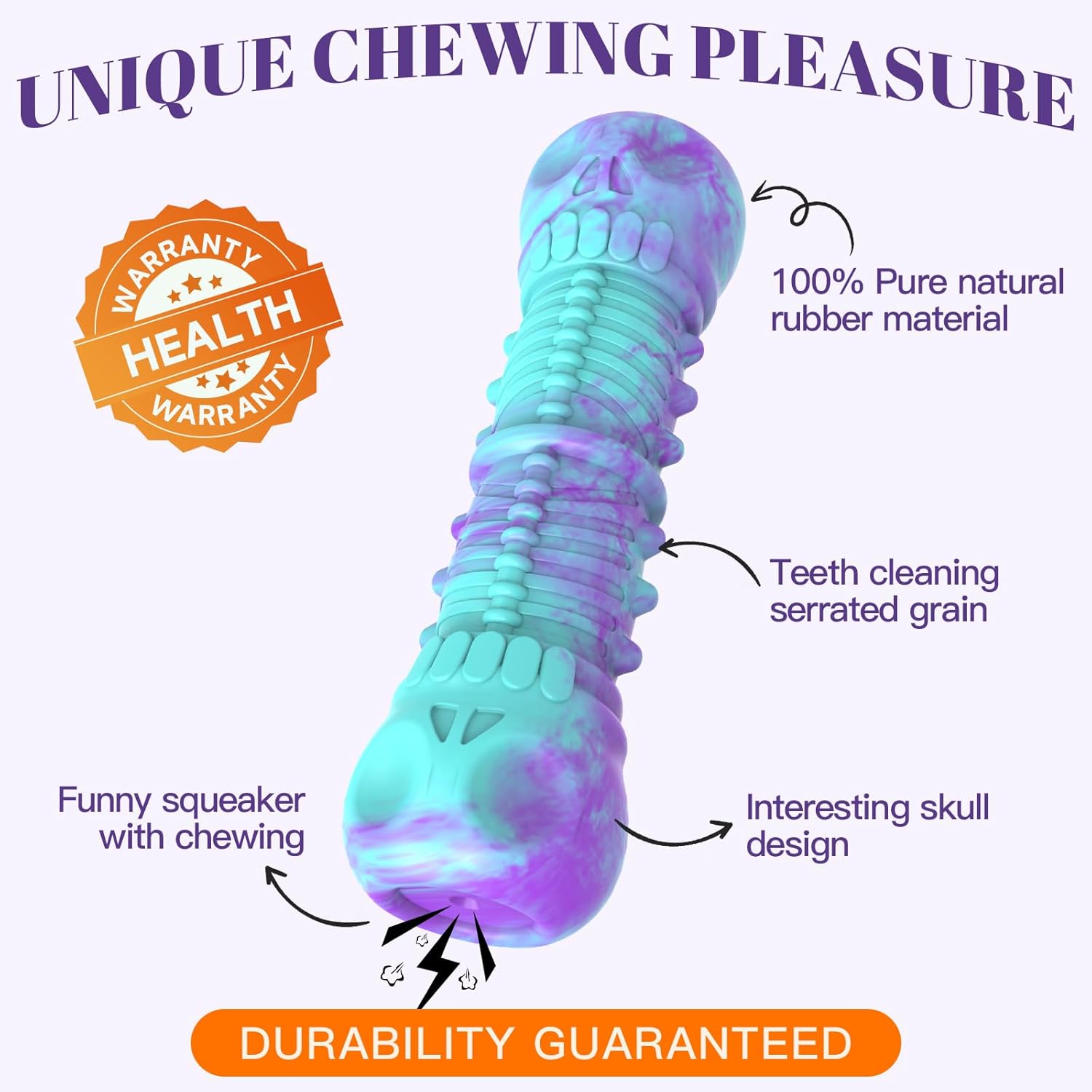 HETOO Dog Chew Toys Indestructible Dog Toys for Large Medium Breed Durable Rubber Squeaky Toy for Aggressive Chewers Tough Strong Bone Outdoor Interactive Dog Toys Birthday Gifts Purple