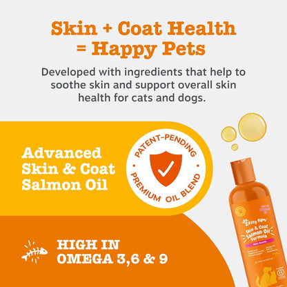 Zesty Paws Skin & Coat Salmon Oil For Cats & Dogs | Supports Pets with Dry, Itchy, Sensitive Skin, Nourish Coat & Fur | Contains Salmon, Flaxseed & Krill Oils, Vitamin E | Daily Use | 250ml