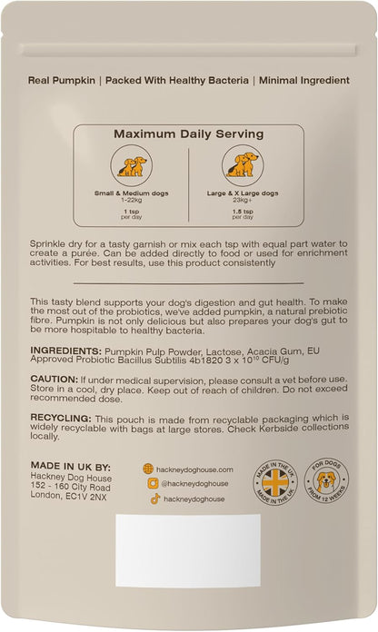 Probiotics & Pumpkin For Dogs | Real Pumpkin Purée Powder + Pre & Probiotic Blend | Dog Probiotics For Gut Health | 225 grams | 45 Daily Servings