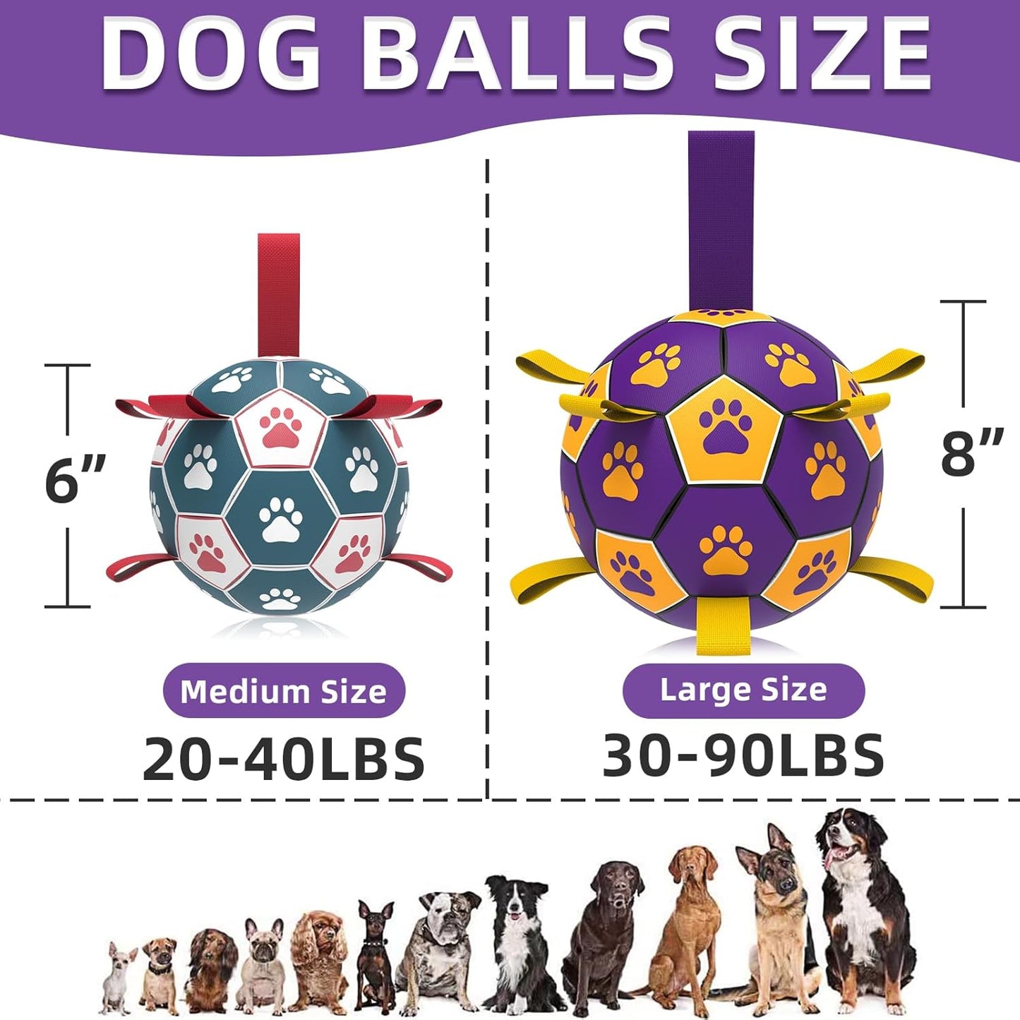 HETOO Interactive Dog Football Toys with Webbing, Durable Dog Balls for Small Medium Large Breed Dog Water Toy Indoor & Outdoor, Gift for Dogs (8 Inch)
