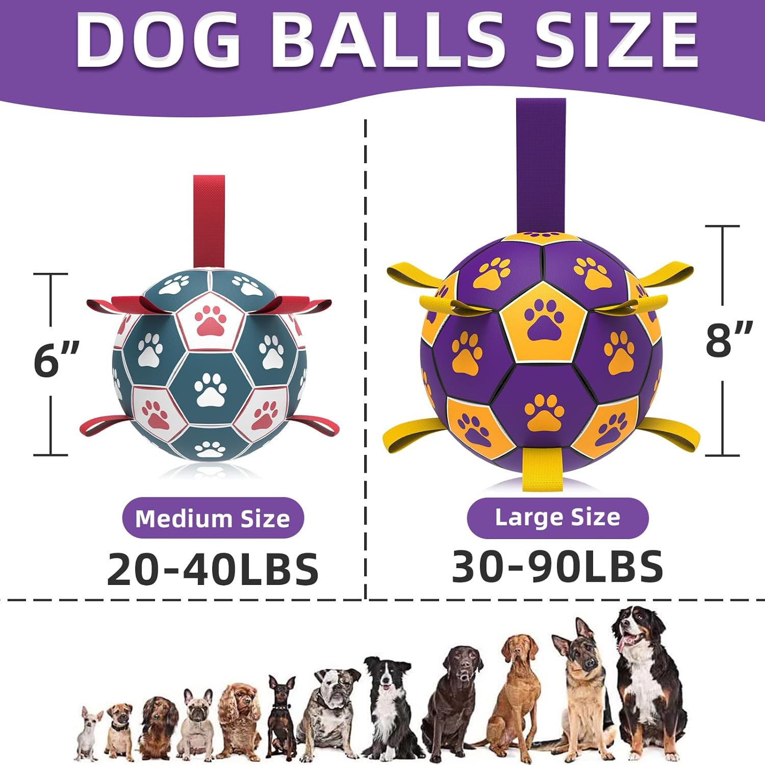 HETOO Interactive Dog Football Toys with Webbing, Durable Dog Balls for Small Medium Large Breed Dog Water Toy Indoor & Outdoor, Gift for Dogs (8 Inch)