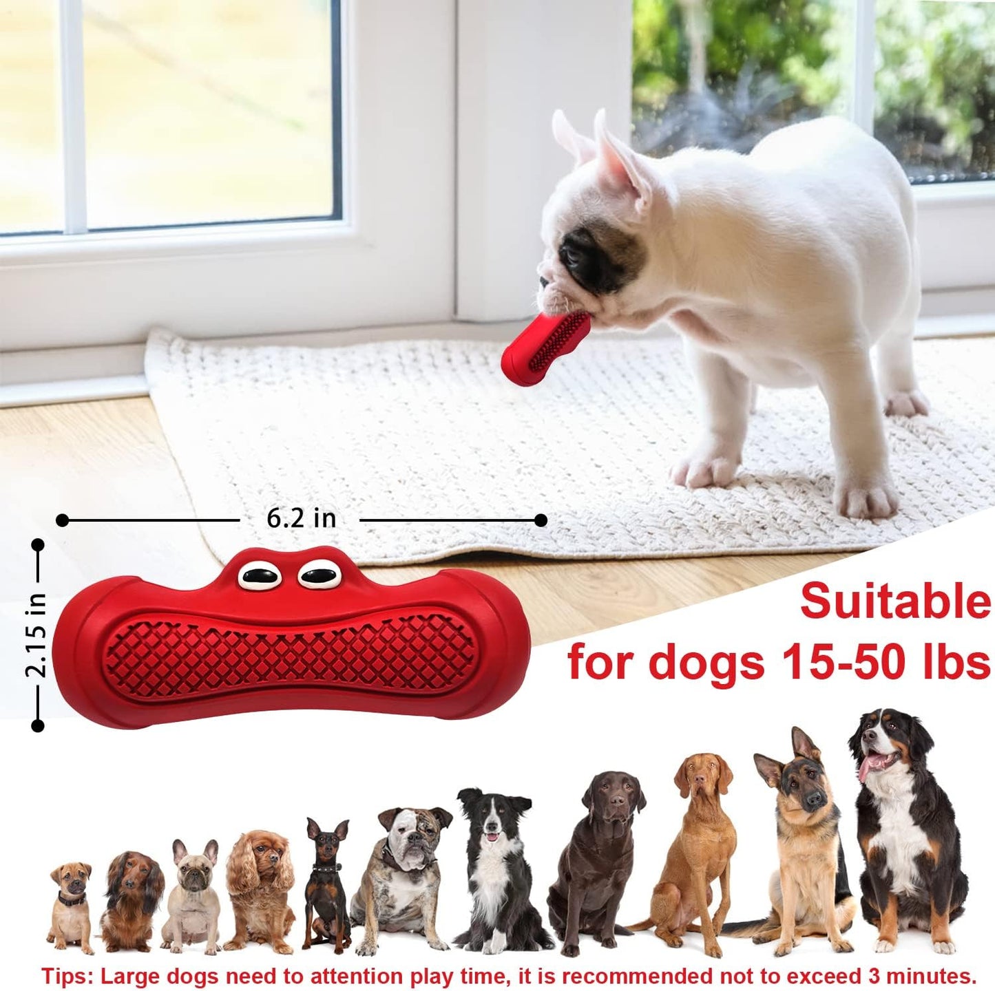 Dog Toys Indestructible Dog Toy Tough Squeaky Dogs Chew Toys, Rubber Toys for Training Teeth Cleaning Playing and Chewing for Medium Breeds
