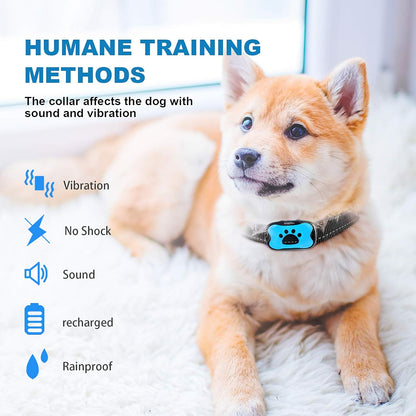 MASBRILL Anti Bark Collars for Dogs, Rechargeable Bark Collar for Small Medium Large Dogs, Dog Barking Collar with Vibrating Beep Training, Stop Dog Barking Deterrent Device 7 Sensitivity Levels(Blue)