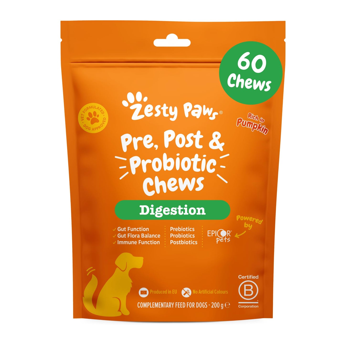 Zesty Paws Probiotic Chews for Dogs | Supports Gut Health, Stool Quality & Digestive Balance, Bad Breath | Contains Prebiotics, Probiotics & Postbiotics, Pumpkin & Linseed | Daily Use | 90 Chews