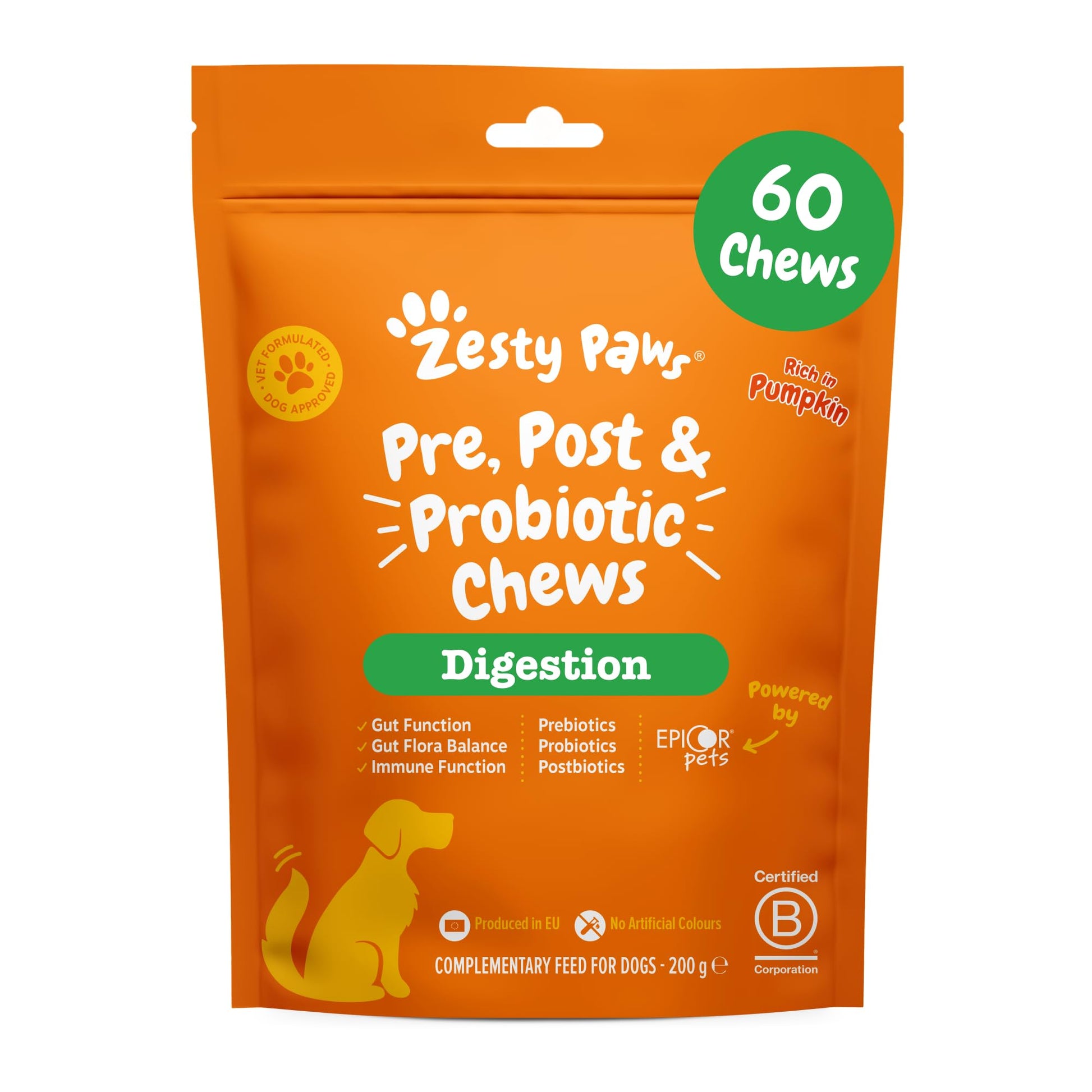 Zesty Paws Probiotic Chews for Dogs | Supports Gut Health, Stool Quality & Digestive Balance, Bad Breath | Contains Prebiotics, Probiotics & Postbiotics, Pumpkin & Linseed | Daily Use | 90 Chews