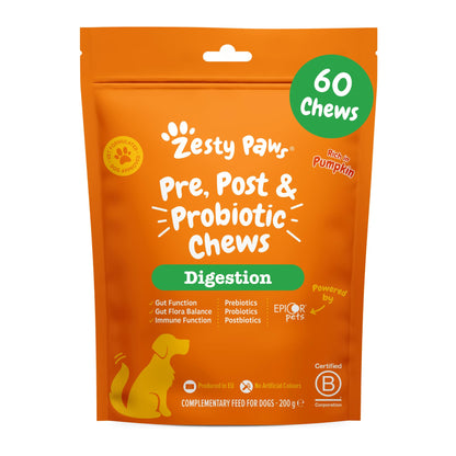 Zesty Paws Probiotic Chews for Dogs | Supports Gut Health, Stool Quality & Digestive Balance, Bad Breath | Contains Prebiotics, Probiotics & Postbiotics, Pumpkin & Linseed | Daily Use | 90 Chews