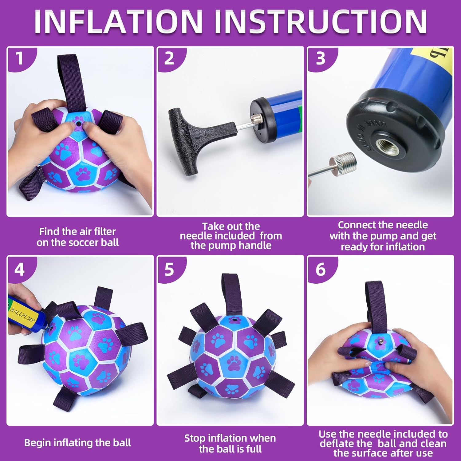 HETOO Dog Ball Toy Dog Football: Interactive Dog Balls with Webbing, Durable High Bounce Floating Dog Toys Balls for Dog Birthday Gifts Indoor & Outdoor Purple Blue Medium (6 Inch)