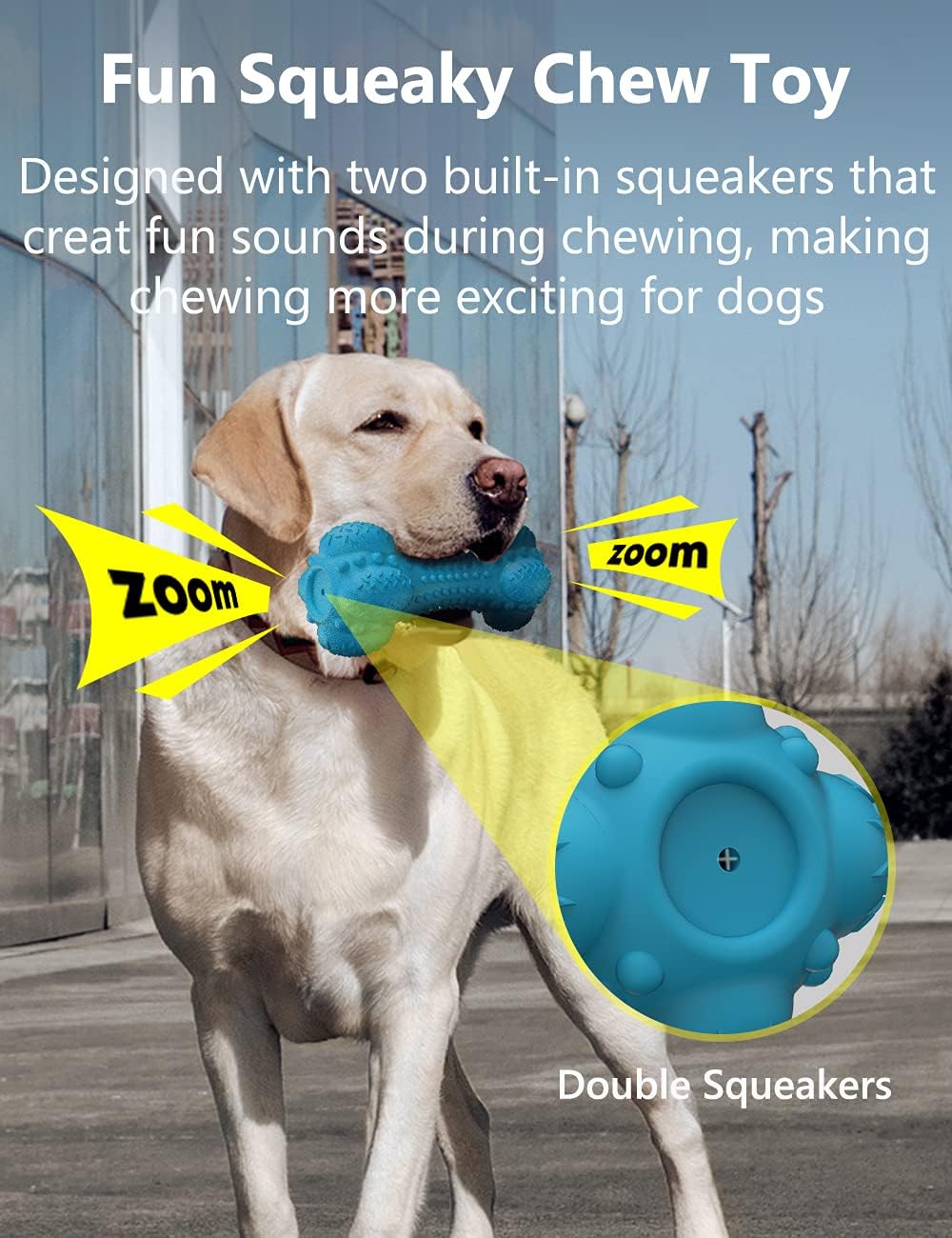 SCHITEC Dog Chew Toy, Indestructible Tough Squeaky Pet Chew Toy for Aggressive Chewers, Durable Natural Rubber Bone with Toothbrush, Large Medium Breed Teeth Cleaning Care