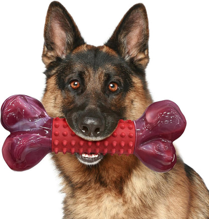 Tough Dog Toys for Medium Large Dogs: Almost Indestructible Dog Toys for Aggressive Chewers, Dog Chew Toys for Teething, Strong Dog Toys for Boredom Hard Nylon & Natural Rubber, Beef Flavour