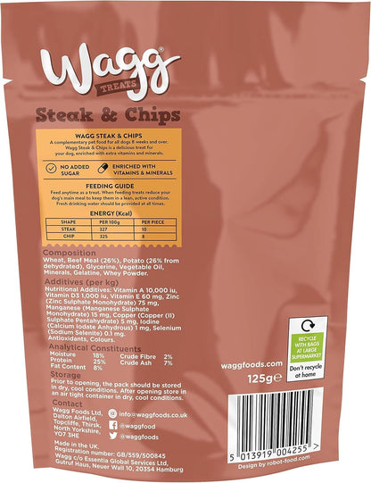 Wagg Steak & Chips Tasty Bites Beef & Potato Dog Treats 125g (Pack of 7) - Oven Baked