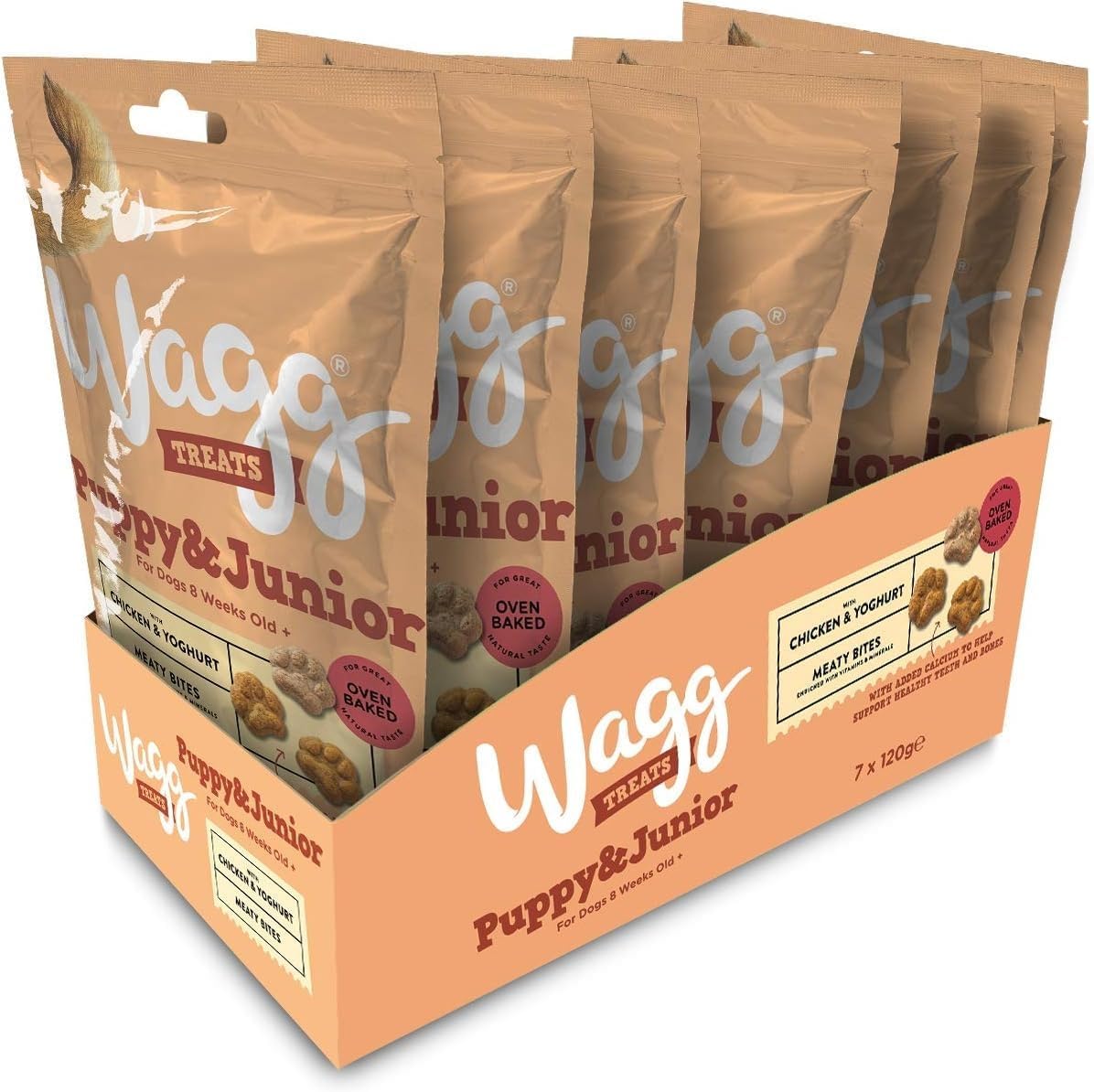 Wagg Puppy & Junior Meaty Bites Chicken & Yoghurt Dog Treats 125g (Pack of 7) - Oven Baked