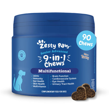 Zesty Paws 5in1 Multivitamins for Dogs | Supports Skin & Gut Health, Brain Function, Immune System, Physical Performance | With Vitamin A, B & C, Folic Acid, Biotin, L-Carnitine | Daily Use | 90 Chews