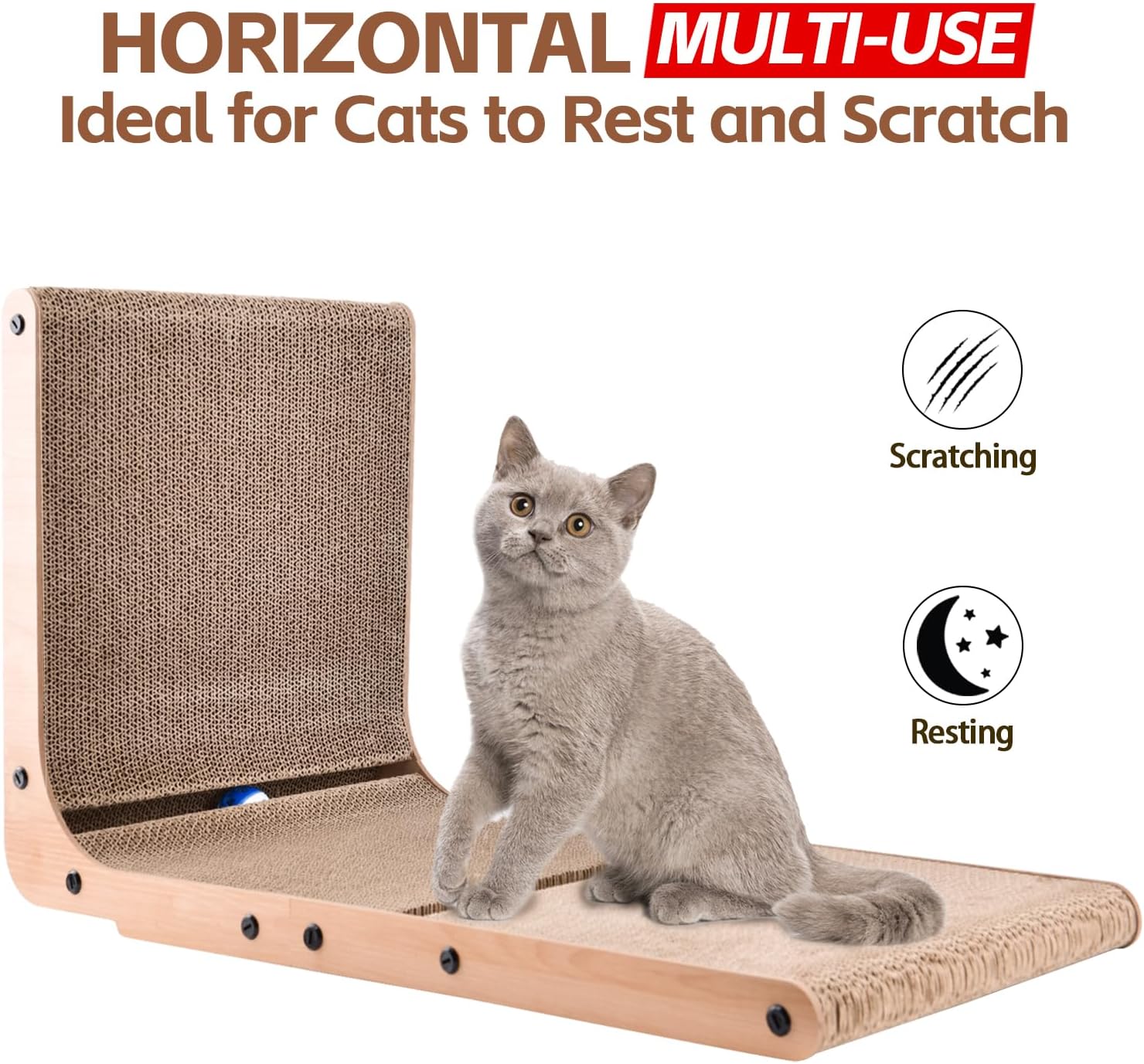 AUSCAT Cardboard Cat Scratcher, Vertical Scratching Board for Indoor Cats, 27.2 Inch/69 cm L Shaped Cat Scratchers with Two Build-In Toy Balls