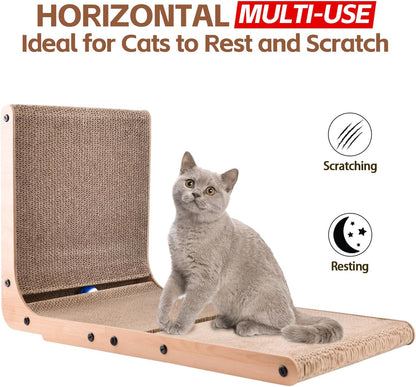 AUSCAT Cardboard Cat Scratcher, Vertical Scratching Board for Indoor Cats, 27.2 Inch/69 cm L Shaped Cat Scratchers with Two Build-In Toy Balls