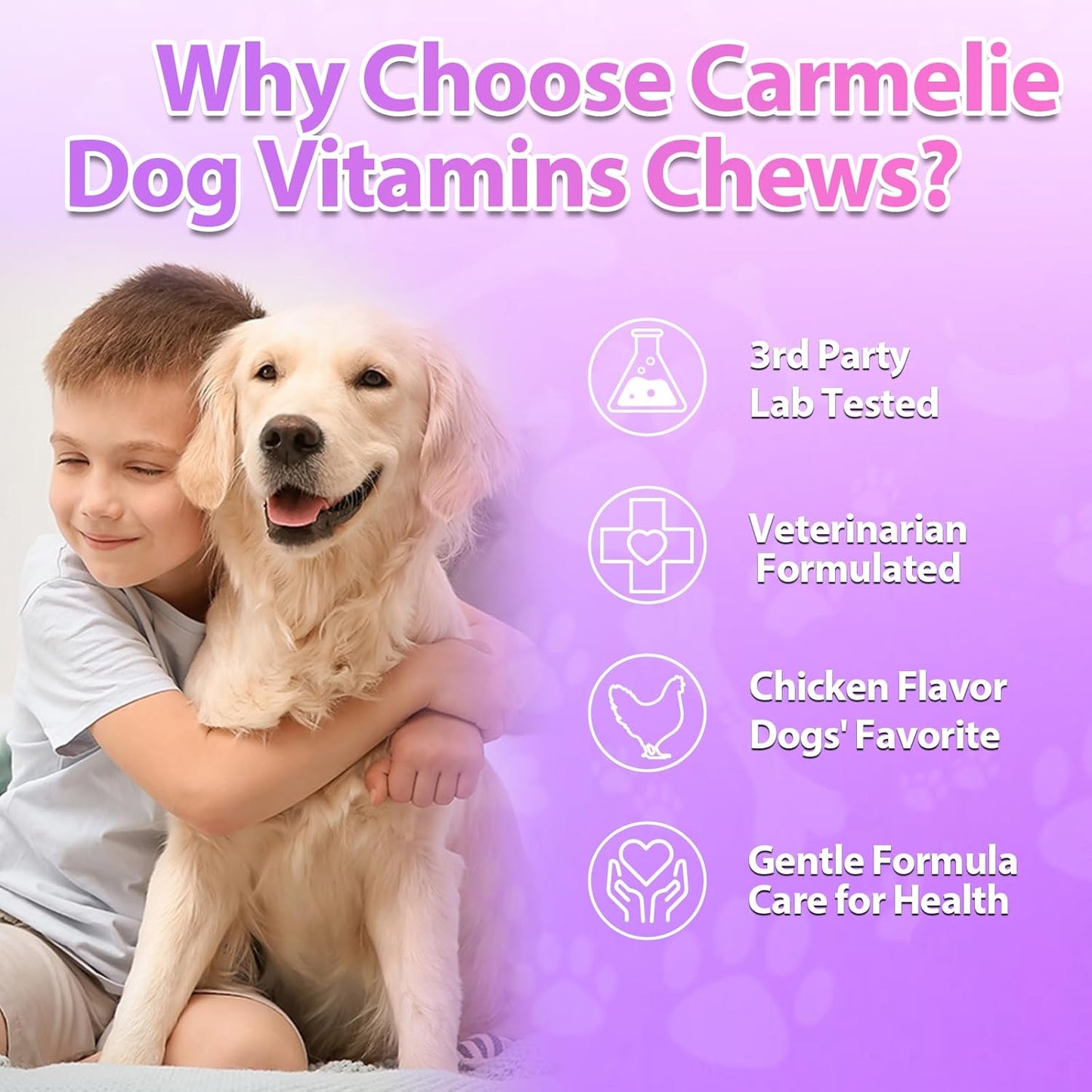 Carmelie 24 in 1 Dog Multivitamin Supplements - 200 Chewable - Senior Puppy Natural Dog Vitamins and Supplements - Hip & Joint Support, Gut & Skin Health, Immune Health, Mobility, Digestive (Chicken)