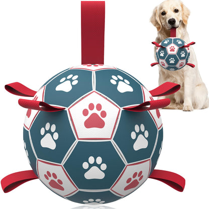HETOO Dog Soccer Ball, Interactive Dog Toys for Tug of War, Water Toy, Durable Balls for Small & Medium Blue Red (6 inch)