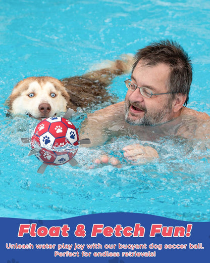 HETOO Dog Soccer Ball, Interactive Dog Toys for Doggies, Durable Dog Balls for Small & Medium Dogs Red White (6 inch)