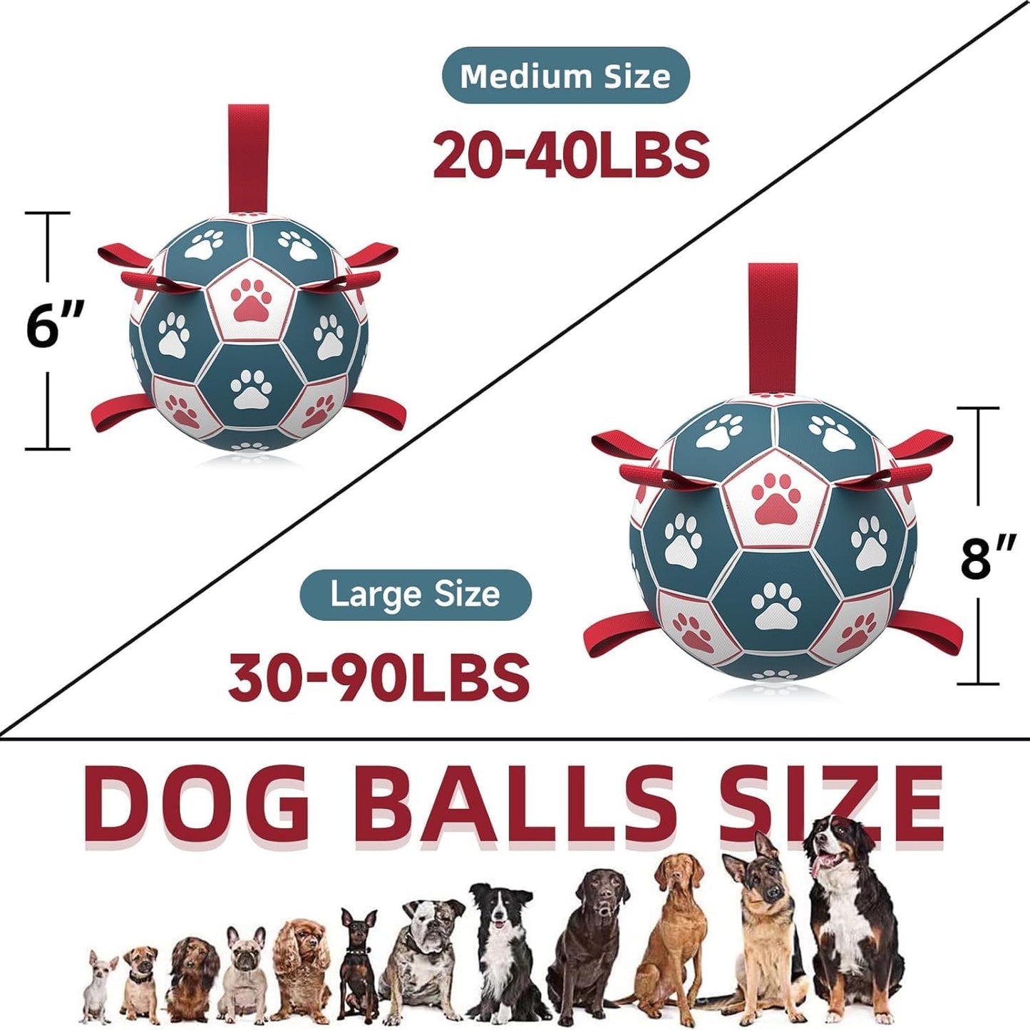 HETOO Dog Soccer Ball, Interactive Dog Toys for Tug of War, Water Toy, Durable Balls for Small & Medium Blue Red (6 inch)