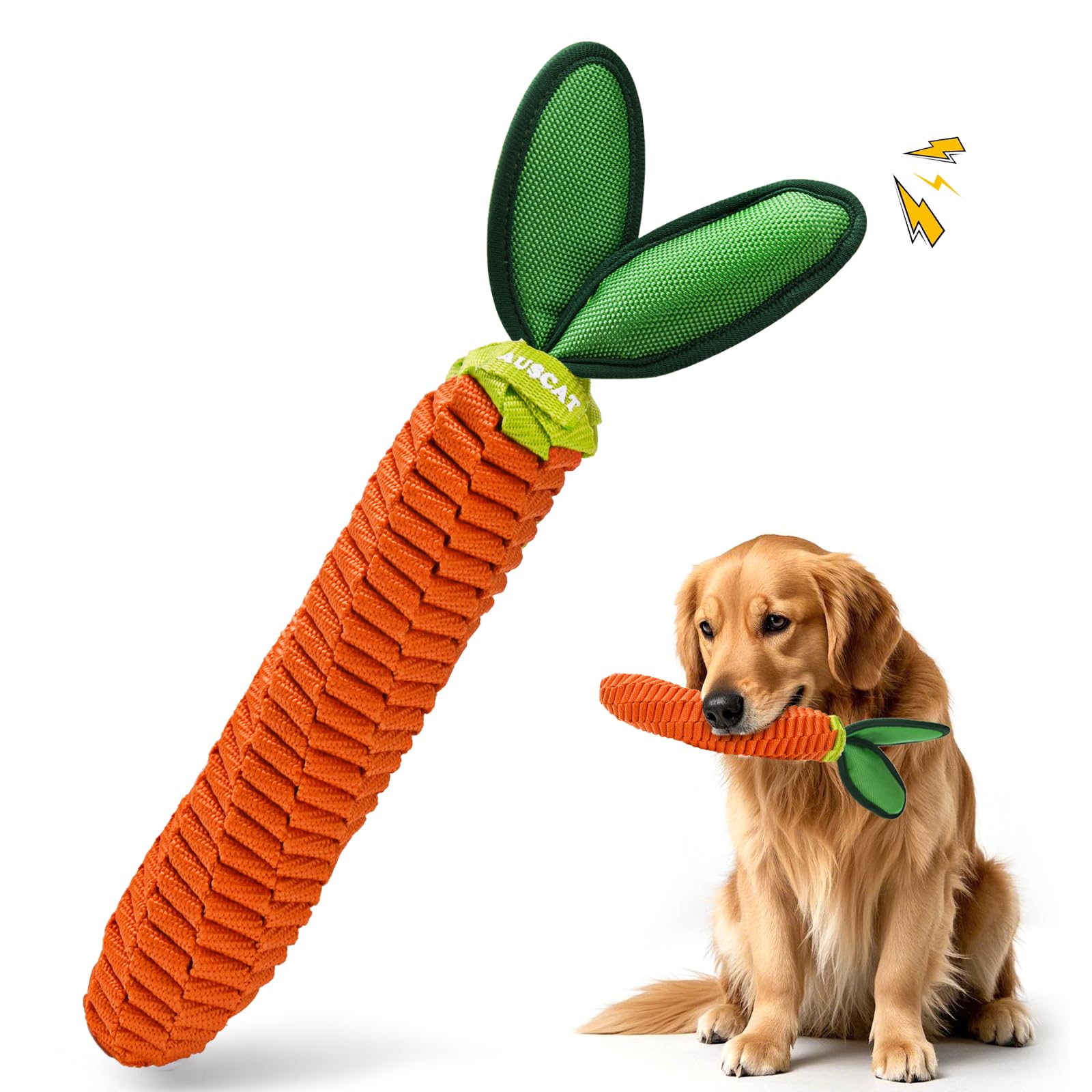 AUSCAT 2PCS Carrot Dog Rope Toy, Durable Braided Teething Toys, Tug of War Toy with Squeaker for Small Medium Large Dogs
