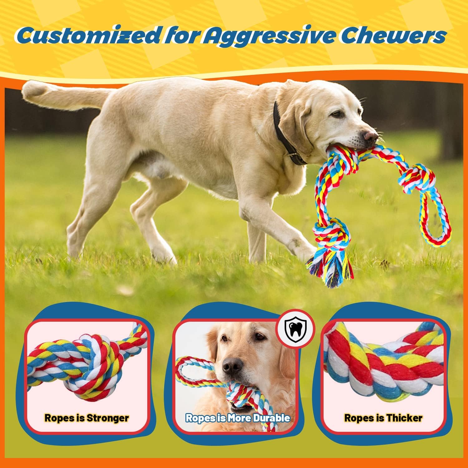 Giant XL Dog Rope Toys for Aggressive Chewers - Set of 2 Heavy Duty Indestructible Dog Rope Toy for Large Breed Puppy- 100% Cotton Strong, Sturdy Rope - Medium and Large Dogs for Chewing, Tug of War