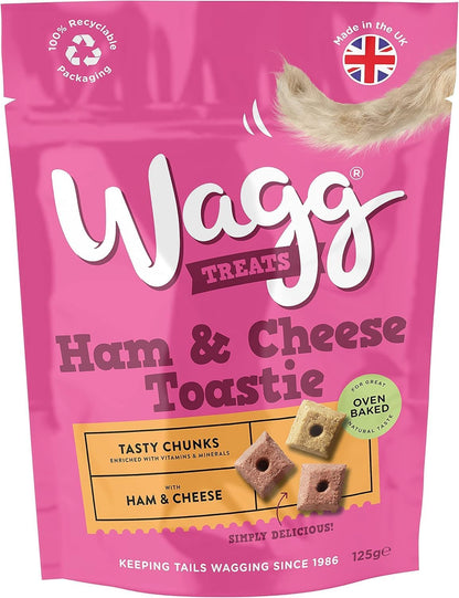 Wagg Ham & Cheese Toastie Tasty Chunks Ham & Cheese Dog Treats 125g (Pack of 7) - Oven Baked