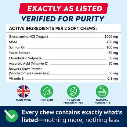STRELLALAB – Treats Over Tablets! Advanced Dog Joint Supplement Chews – Hip & Joint Health Care with Glucosamine & Chondroitin – Made in UK – Senior & Adult - 120 Count