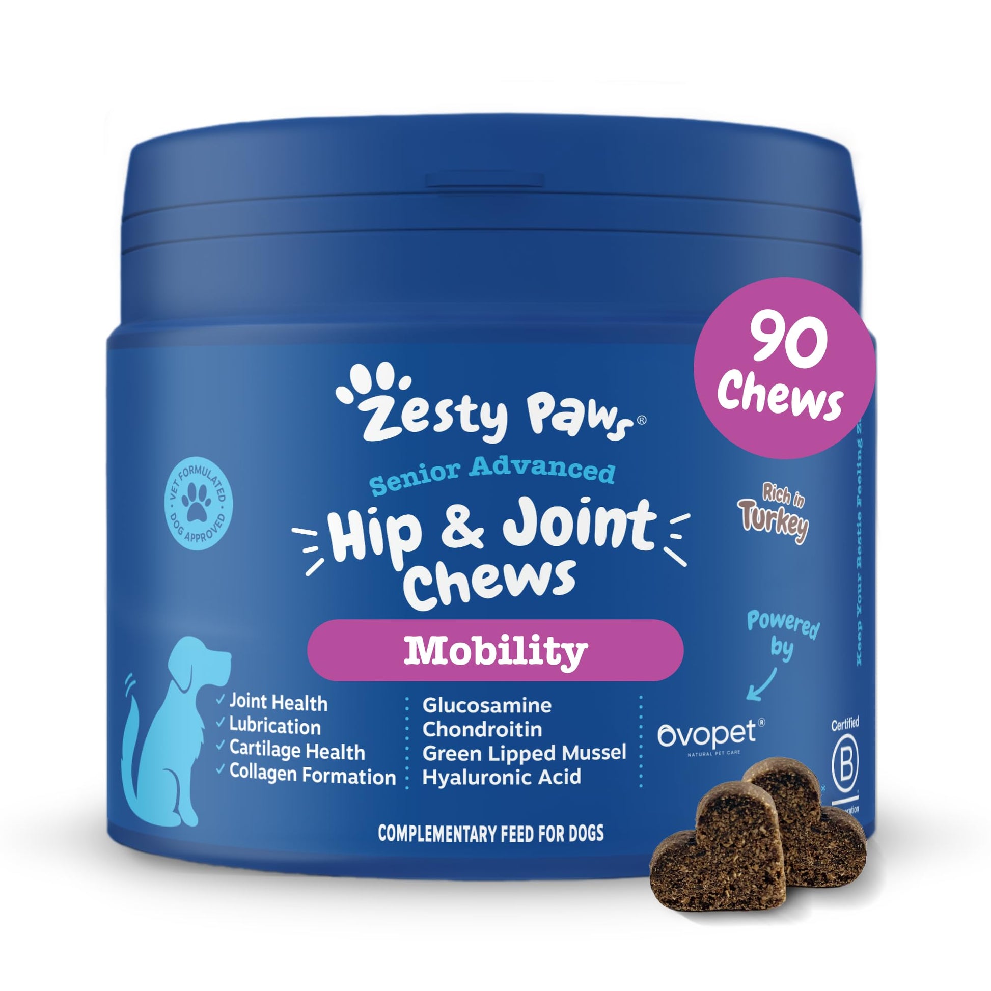 Zesty Paws Hip & Joint Chews for Dogs | Supports Joint Flexibility, Mobility, Healthy Cartilage & Helps Soothe Stiff Joints | With Glucosamine, Chondroitin, Green-Lipped Mussel | Daily Use | 90 Chews