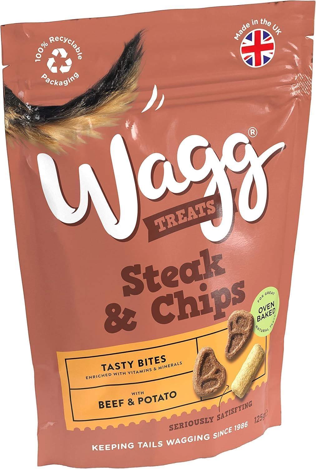 Wagg Steak & Chips Tasty Bites Beef & Potato Dog Treats 125g (Pack of 7) - Oven Baked
