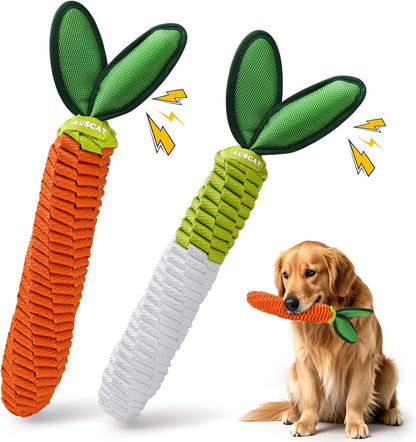 AUSCAT 2PCS Carrot Dog Rope Toy, Durable Braided Teething Toys, Tug of War Toy with Squeaker for Small Medium Large Dogs