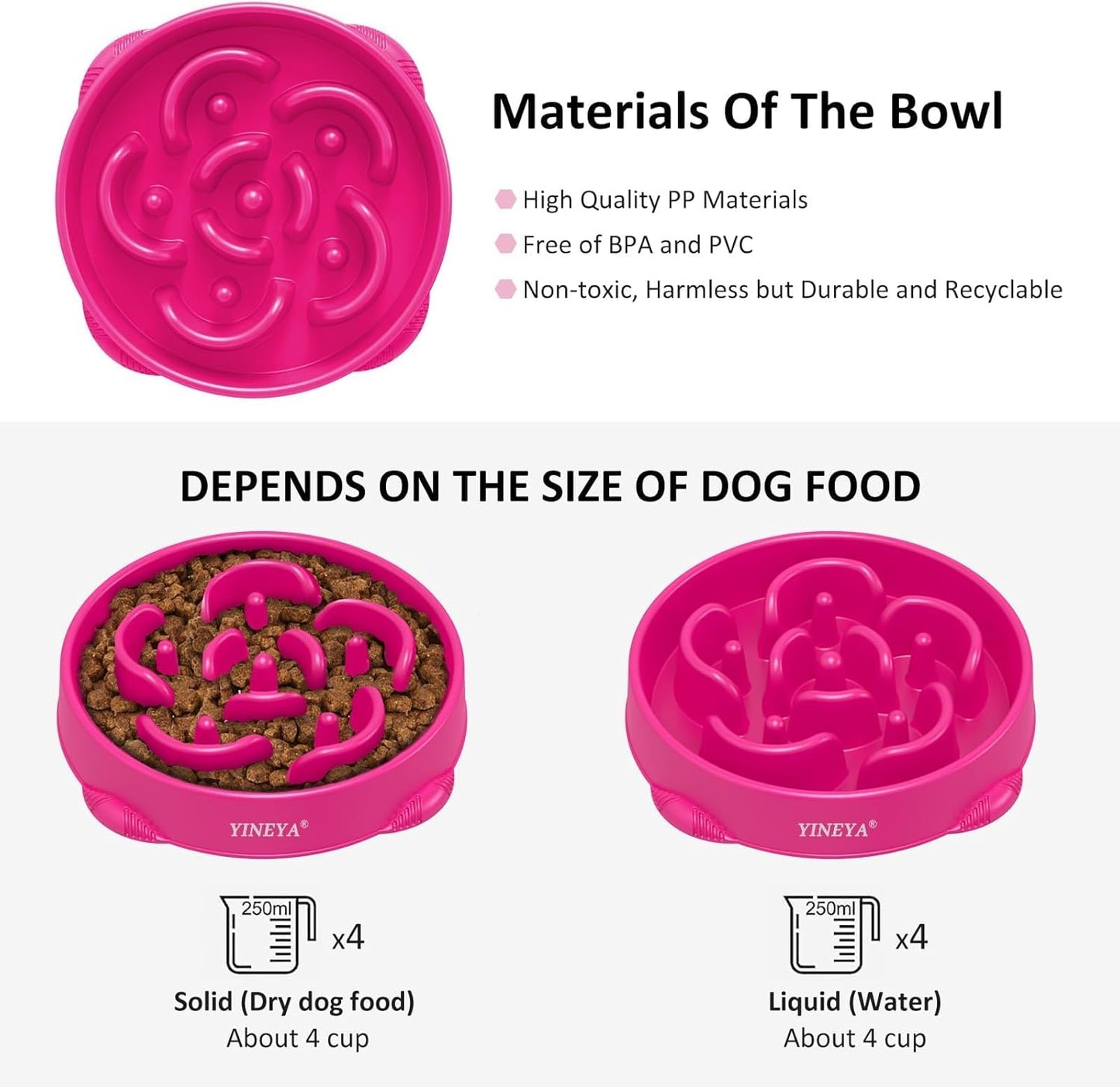 YINEYA Slow Feeder Dog Bowl Anti Gulping Healthy Eating Dog Slow Food Feeding Pet Bowl Slow Eating Healthy Design for Large Size Dogs (Rosered)