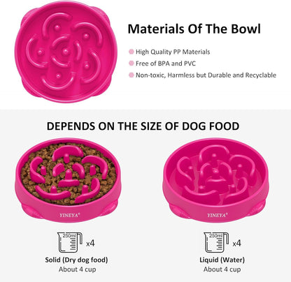 YINEYA Slow Feeder Dog Bowl Anti Gulping Healthy Eating Dog Slow Food Feeding Pet Bowl Slow Eating Healthy Design for Large Size Dogs (Rosered)